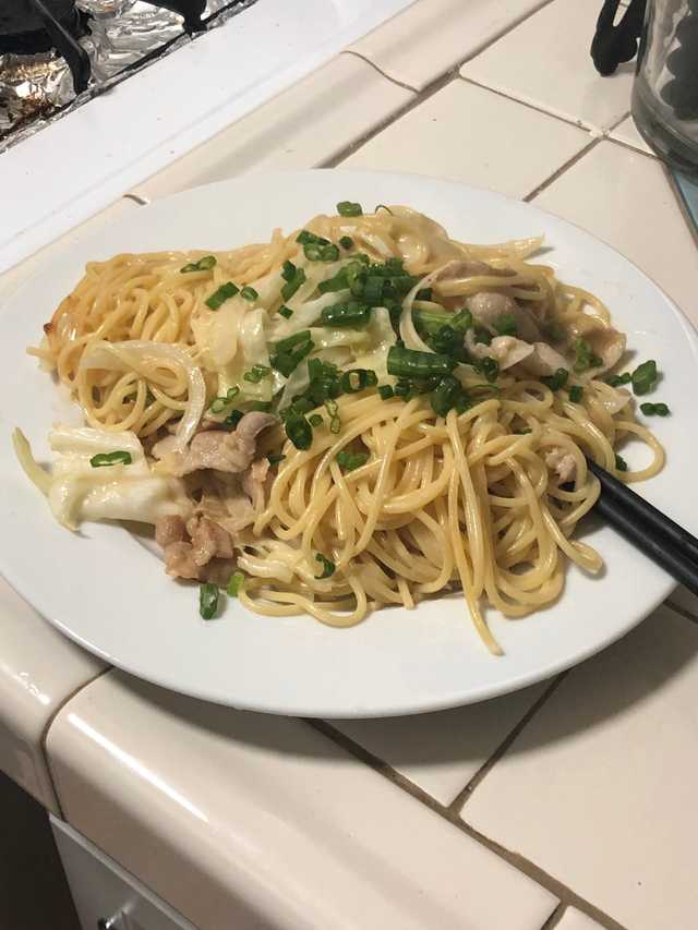 Wafu Pork Spaghetti with Crema-Miso Sauce